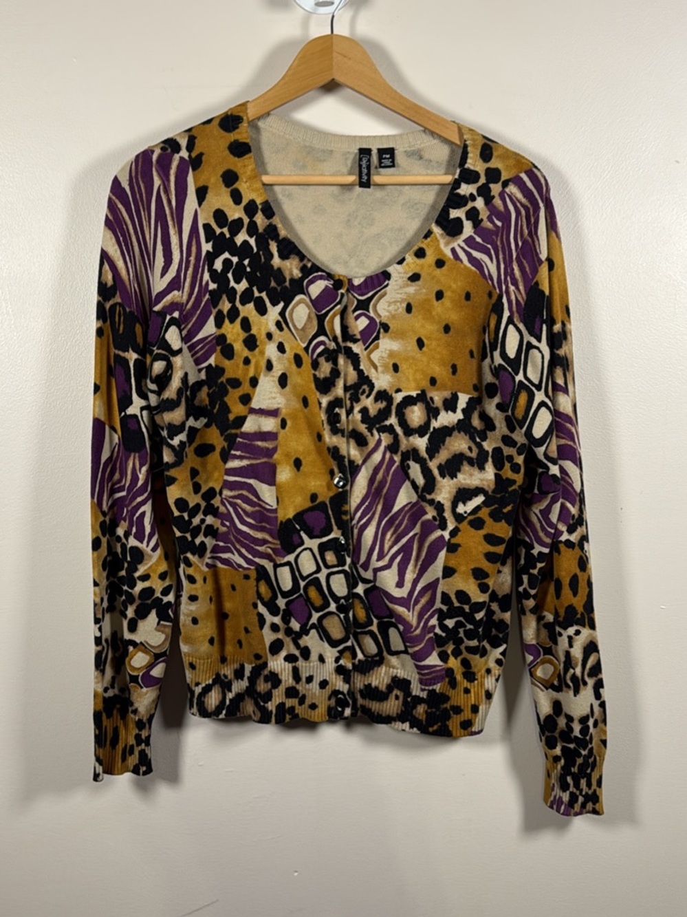 Relativity Mustard and Purple Animal Print Cardigan